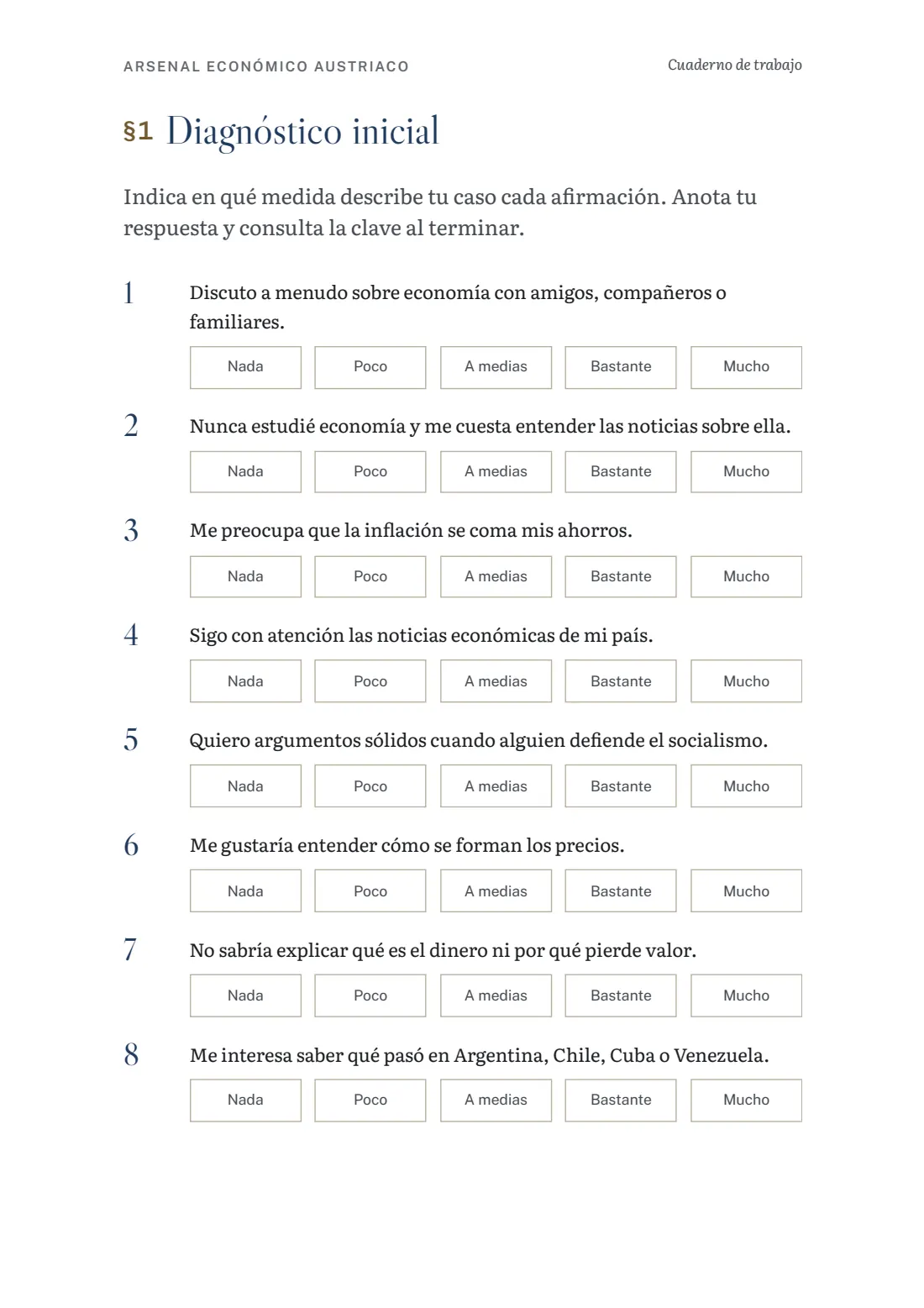 Página del cuaderno con el diagnóstico inicial